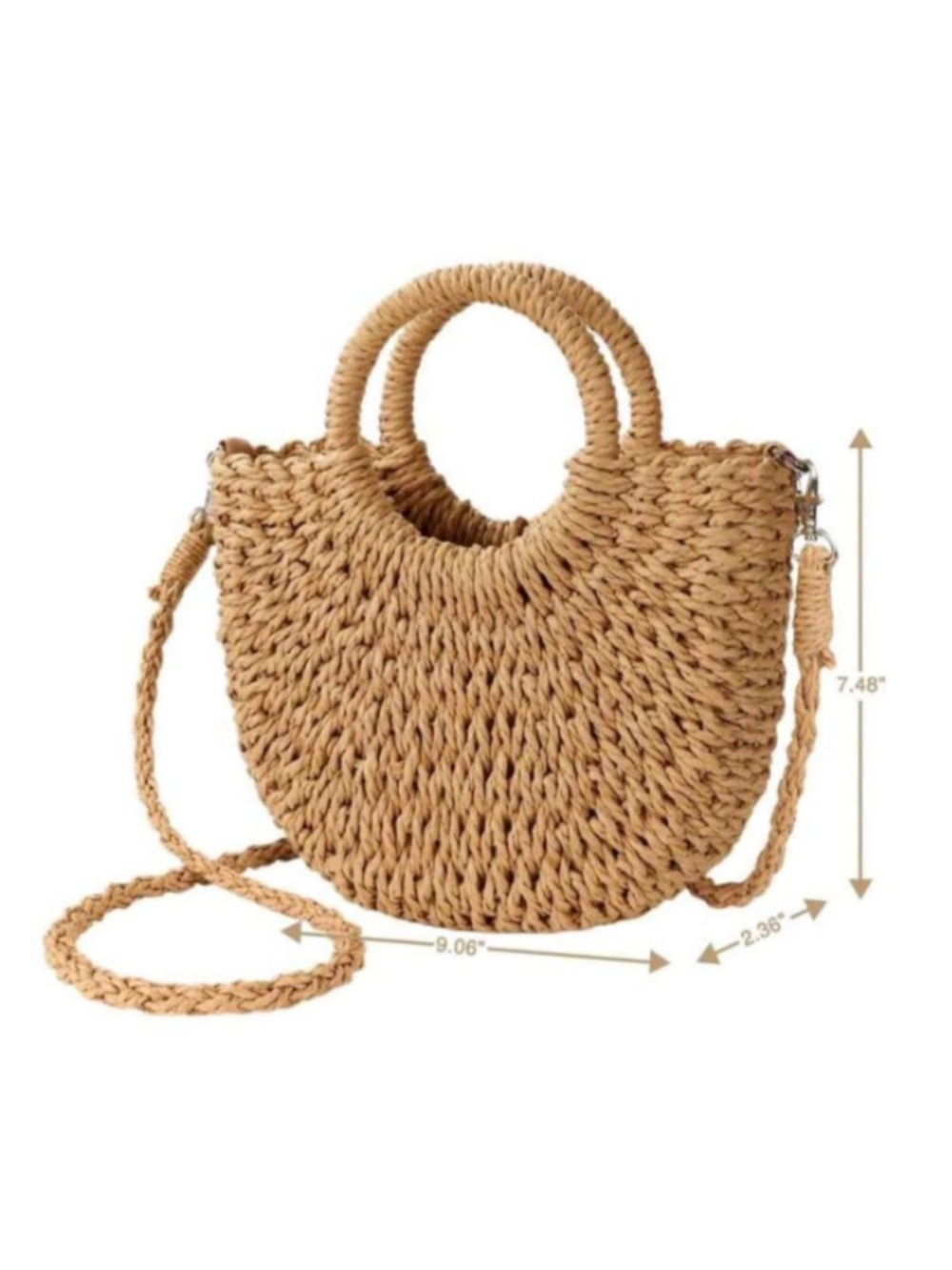 Tan Purse Straw Tote Bag Vacay Tote Shoulder Bag Light Brown Rattan Beach Purse - Picture 6 of 13